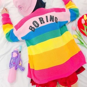 BORING Rainbow Striped Cardigan